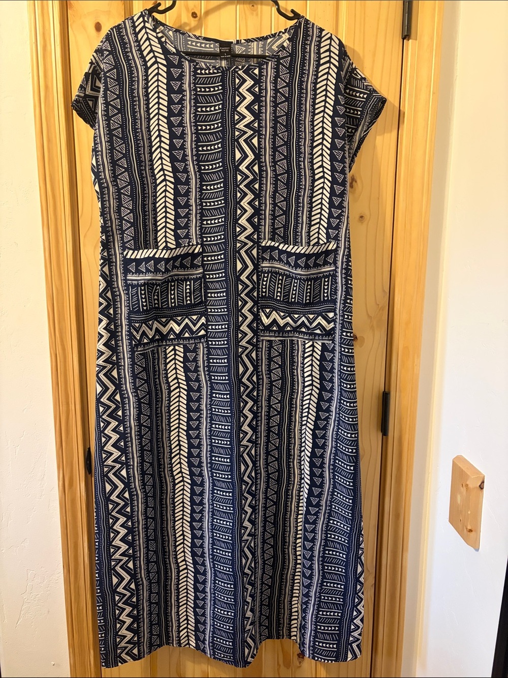 Tribal Print Maxi Dress in Navy and White